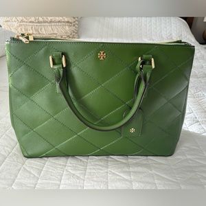 Tory Burch Green Quilted Tote